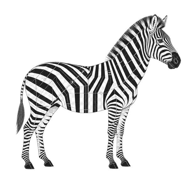 Architectural side-profile zebra — Shugert's Shopify development mascot